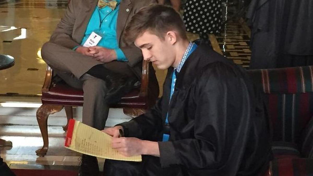 Spencer Peck, right, of O’Fallon was elected as the new chief justice at Illinois’ YMCA Youth and Government conference in Springfield in a landslide.