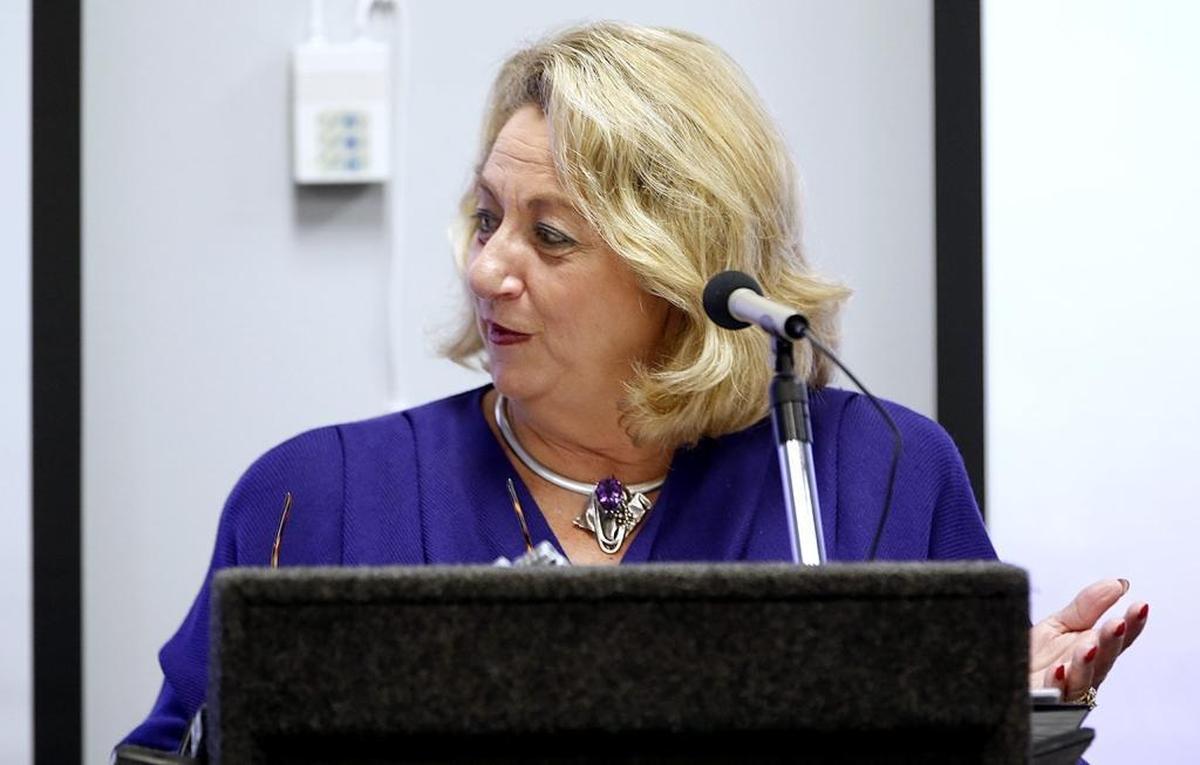 In this 2015 file photo, Southwestern Illinois College President Georgia Costello speaks during the Midwest Cyber Center of Excellence press conference at Scott Air Force Base.