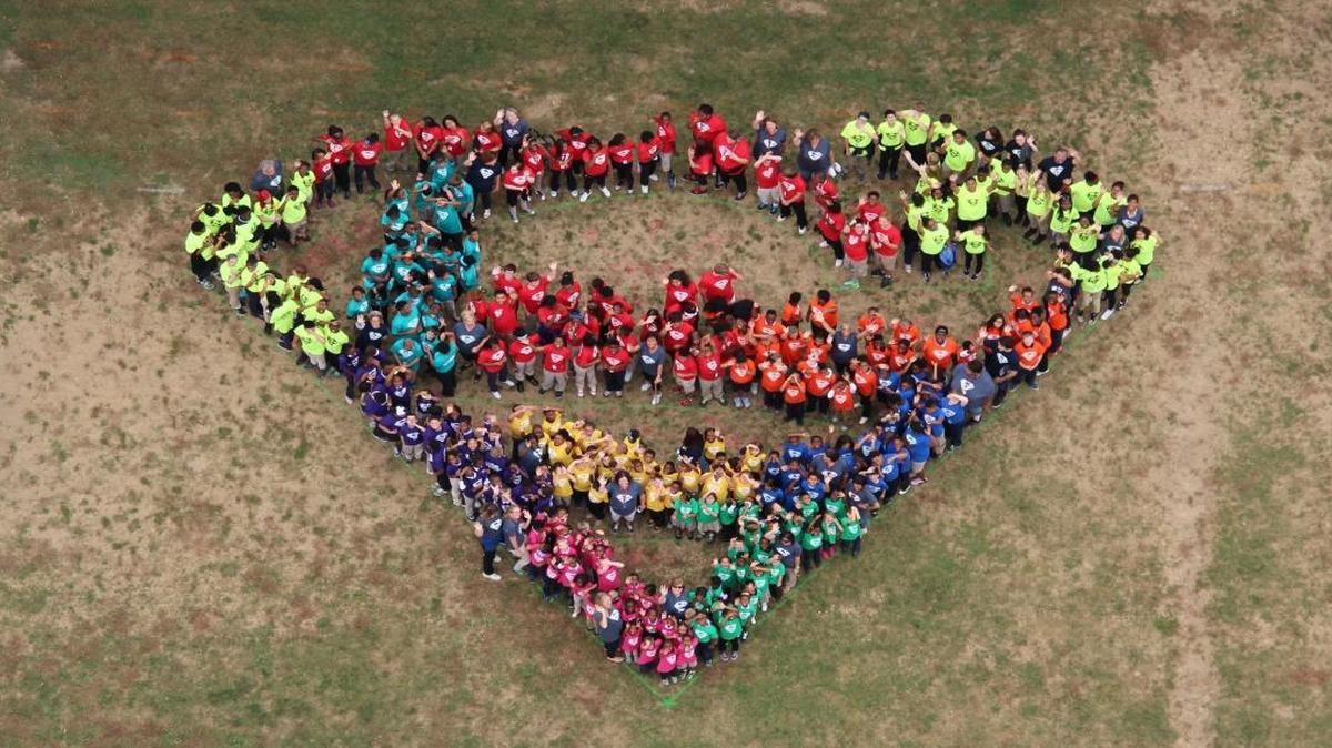 Students at the Estelle Sauget School of Choice in Cahokia took an aerial photo of all the students through a partnership with the St. Louis Downtown Airport.