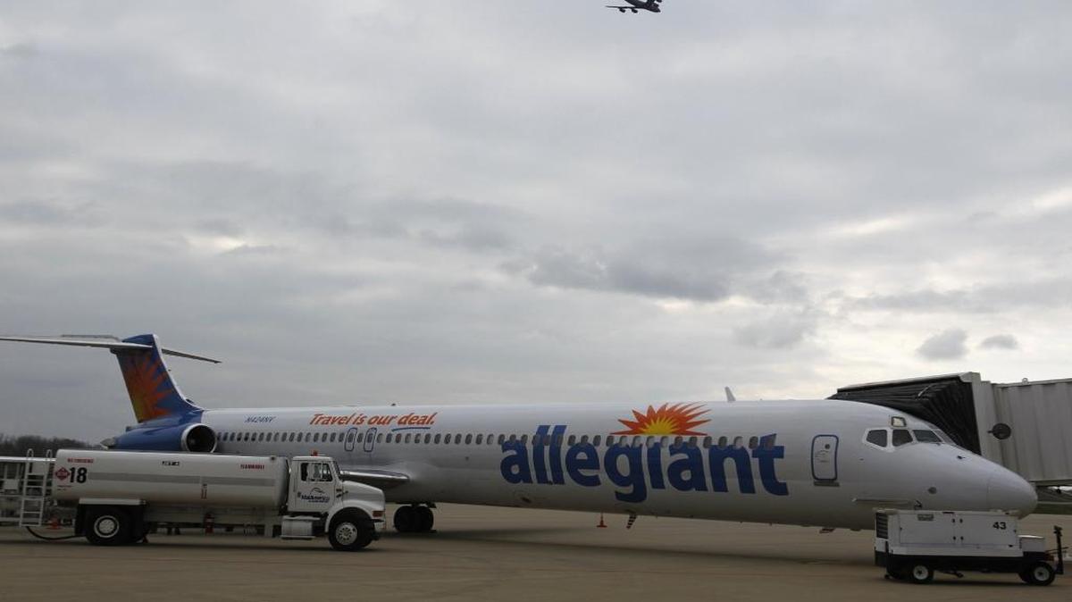 An Allegiant plane fuels up at MidAmerica Airport.