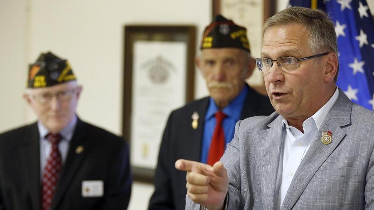 In this BND file photo, U.S. Rep. Mike Bost, R-Murphysboro, speaks to veterans at VFW Post 4183 in Belleville on May 24, 2017.