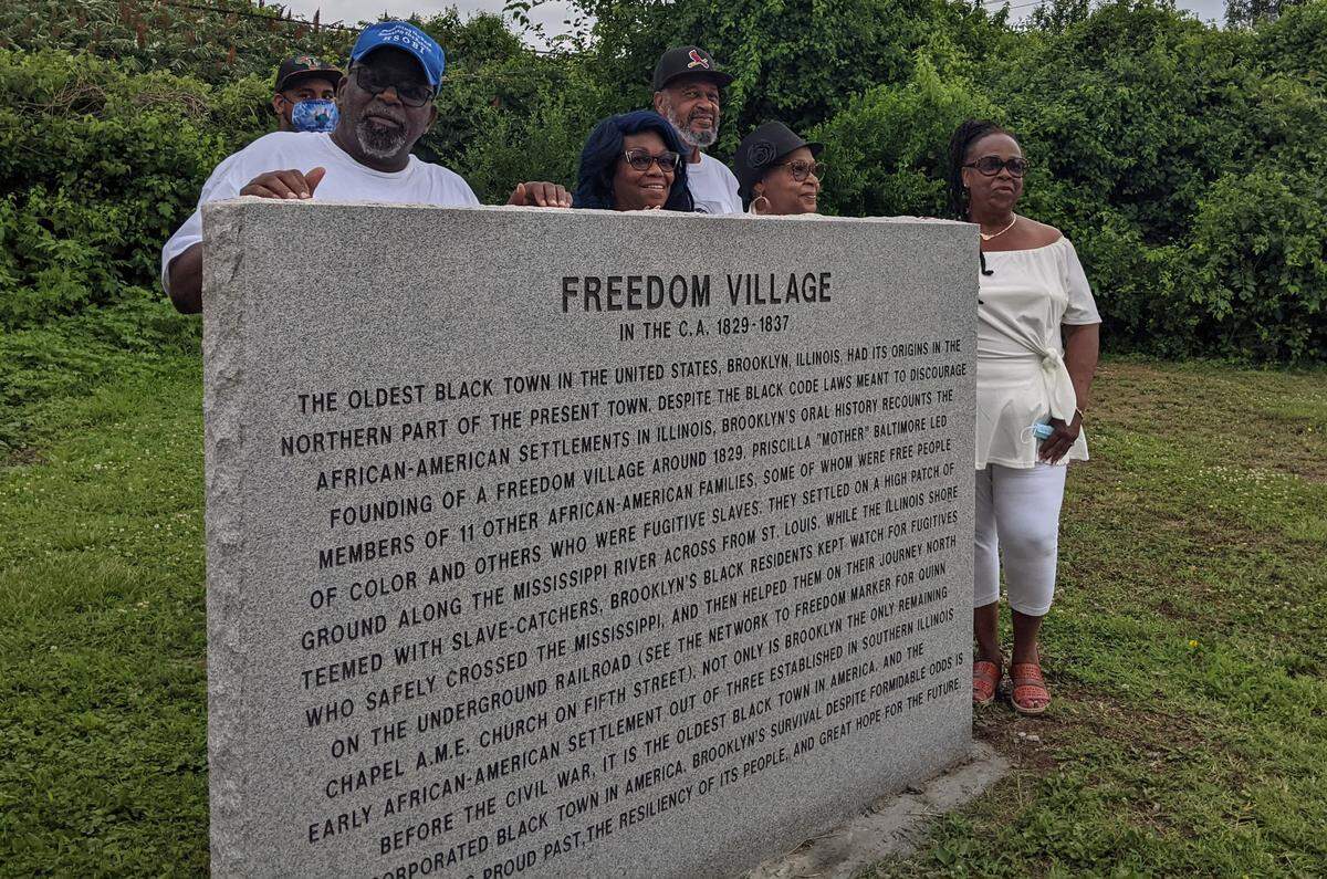 Members of the Historical Society of Brooklyn at the unveiling of a monument honoring the city’s history as the first incorporated Black town. The monument also honors the town’s founder, Priscilla “Mother” Baltimore.
