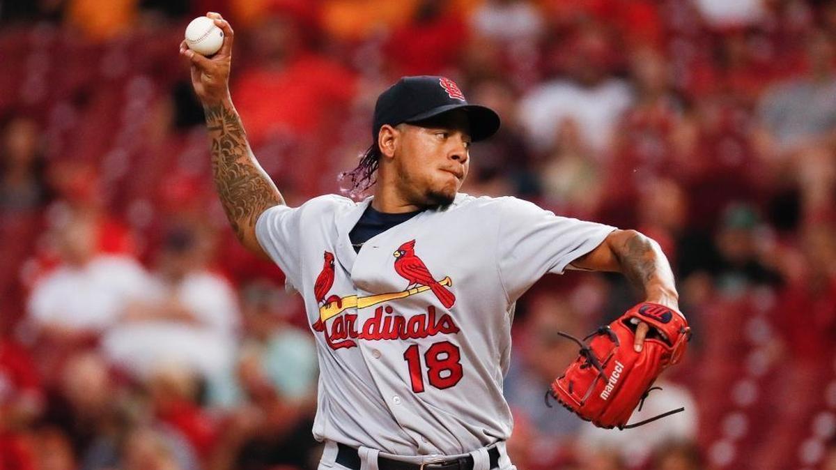 St. Louis Cardinals starting pitcher Carlos Martinez throws in the second inning of a baseball game against the Cincinnati Reds on Thursday, Sept. 21, 2017, in Cincinnati.