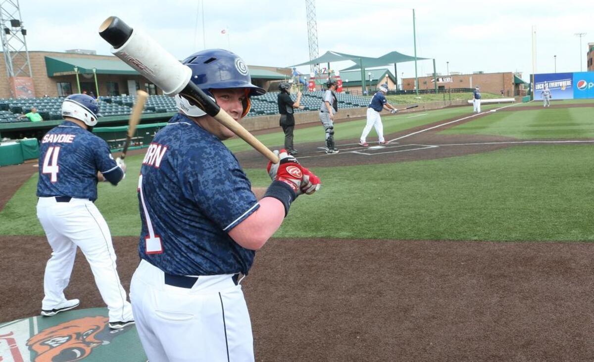 Mission Continues Blue players Matt Savoie and Clayton Osborn take a few swings before their at bat. Players ranging in age from 18 to 62 are trying to play a record 74 uninterrupted hours, surpassing their own record of 70 hours, nine minutes, 24 seconds in 2015. The game should end sometime around 10 A.M. Monday. This is the the group’s ninth attempt at the record and is being made in support of The Mission Continues, a nonprofit organization that helps veterans adjust to life back home to find purpose through community impact.