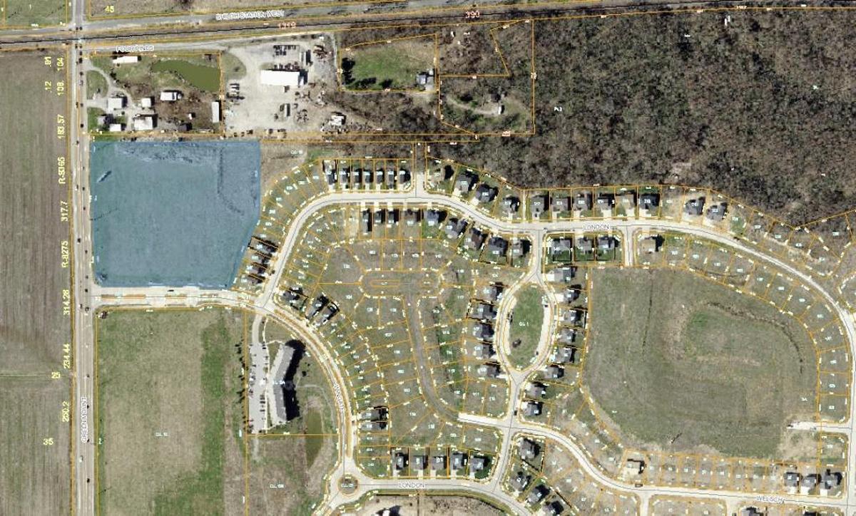 Highlighted in blue is the property at 200 N. Green Mount Rd. in Shiloh, where an applicant would like to develop at U-Haul storage facility.