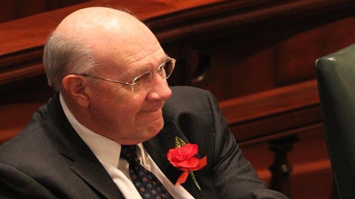 
Sen. Dave Luechtefeld on the floor of the Illinois Senate.
