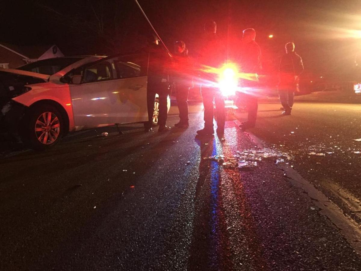 One person was hospitalized after crashing into a utility pole in Belleville on Sunday night.
