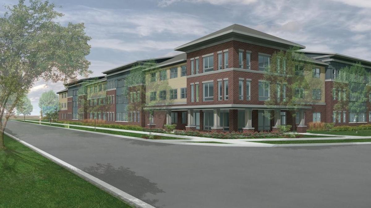 This is an artist’s rendering of the Metro Landing of Swansea senior apartment building to be built next to the Swansea MetroLink station.