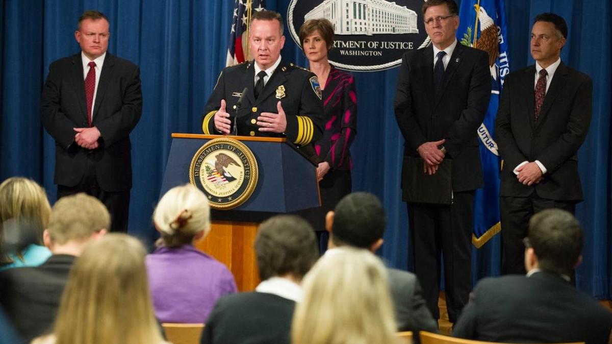 Police Commissioner for the city of Baltimore, Kevin Davis, speaks Wednesday in Washington about the results of the U.S. Marshals led Operation VR12. This six-week initiative resulted in the arrest of more than 8,075 gang members, sex offenders and other violent criminals, including more than 70 in Southern Illinois.