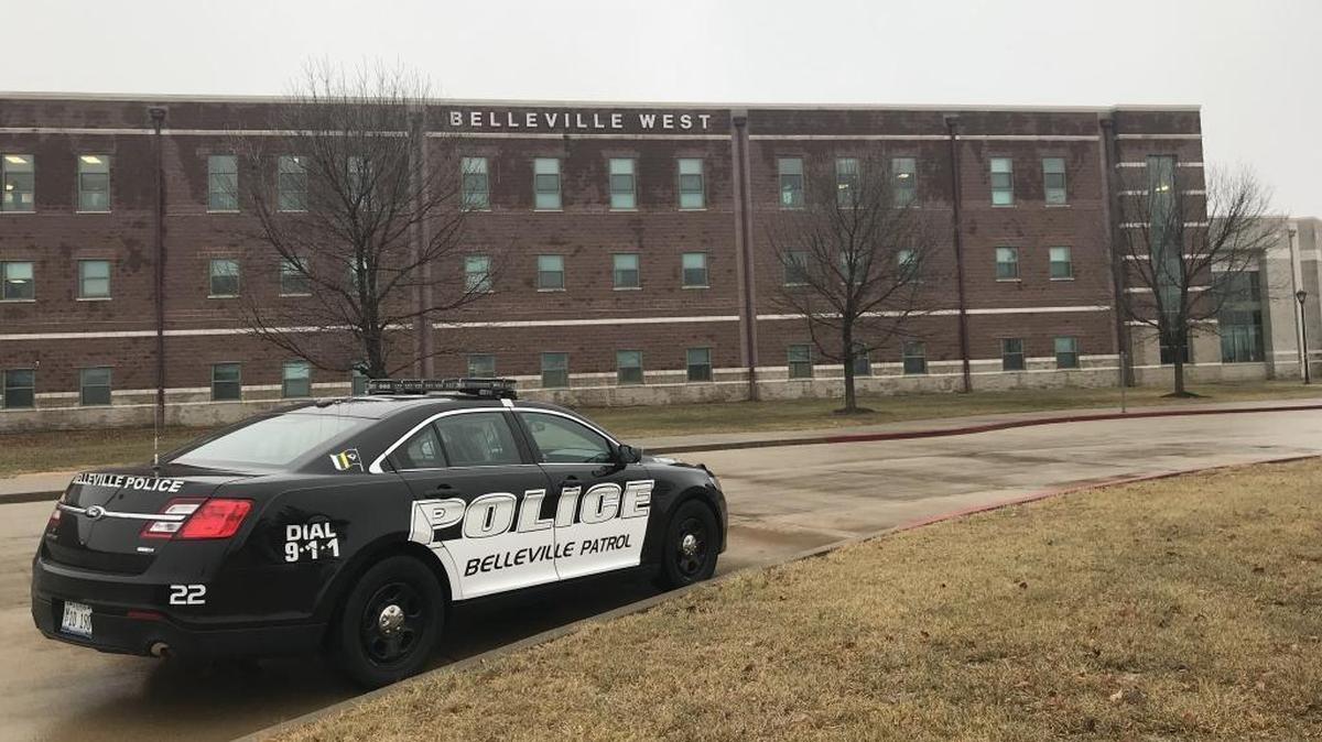 In this BND file photo from Jan. 8, 2018, a Belleville police patrol car is parked outside Belleville West High School.