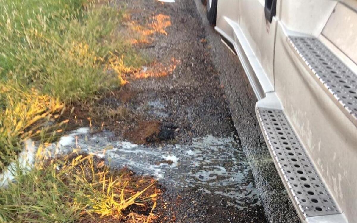 Approximately 100 gallons of diesel fuel spilled into a grassy area near the interstate on Sunday afternoon.