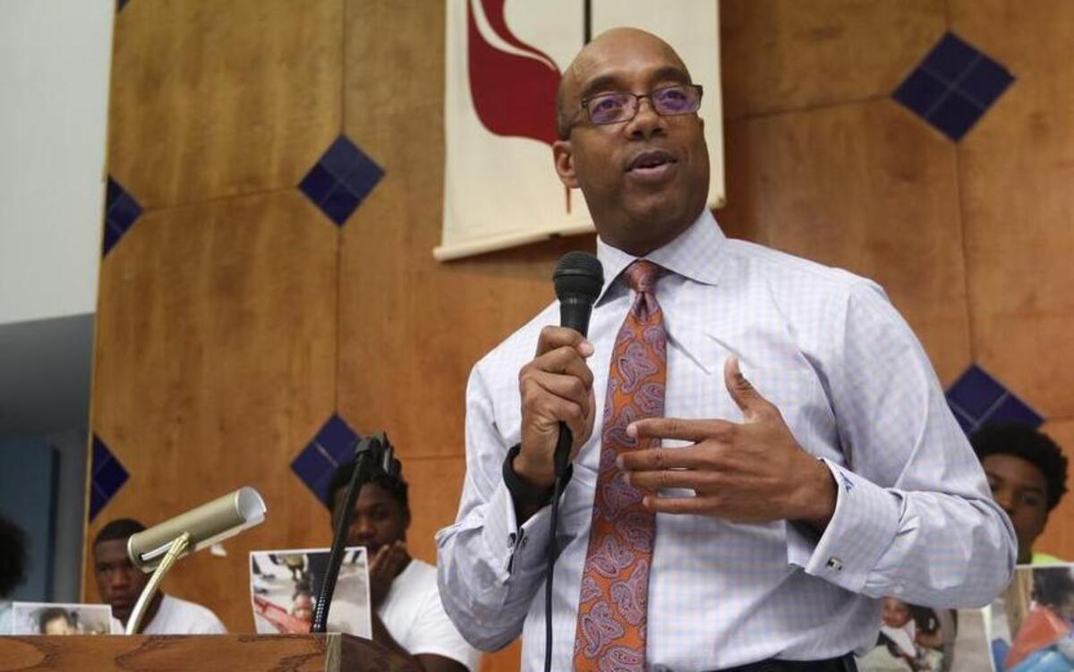 
Illinois State Sen James Clayborne, D-Belleville, speaks during a meeting about the Illinois State Budget at the Lessie Bates Davis Child Care Center in East St. Louis on Tuesday evening.
