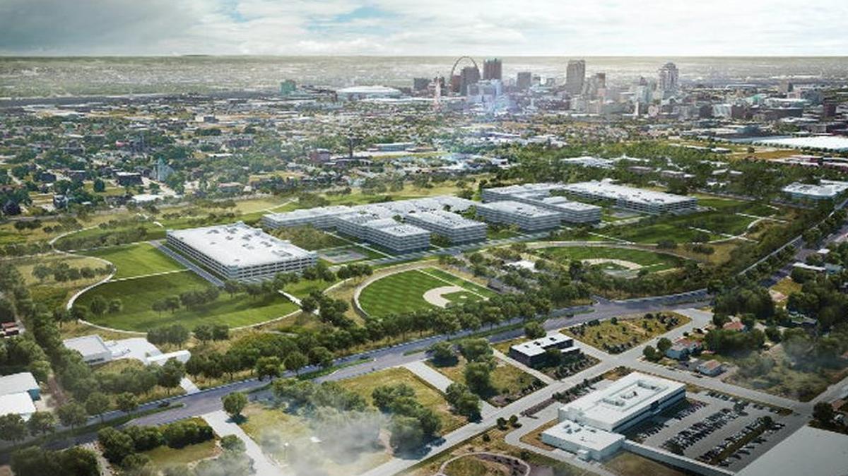 Artist’s conceptualization of the NGA West headquarters at a site in St. Louis.