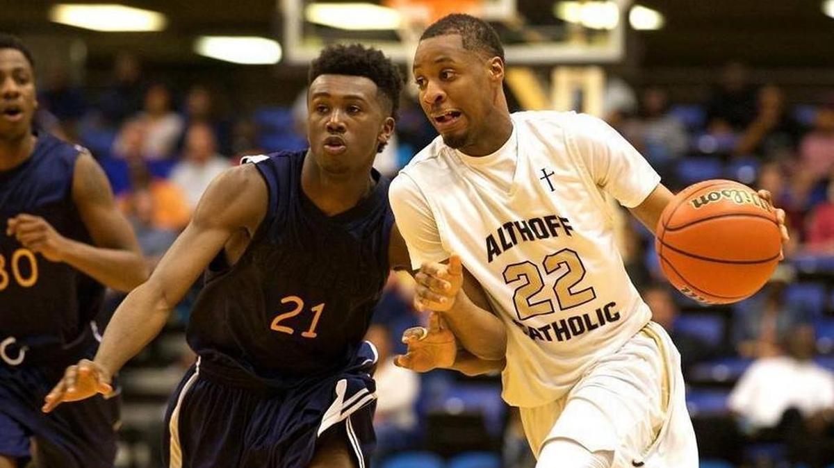 Althoff’s Brendon Gooch drives during Tuesday’s game at Springfield’s Prairie Capitol Convention Center in the Class 3A Supersectional. The Crusaders play Friday afternoon in a state semifinal game.