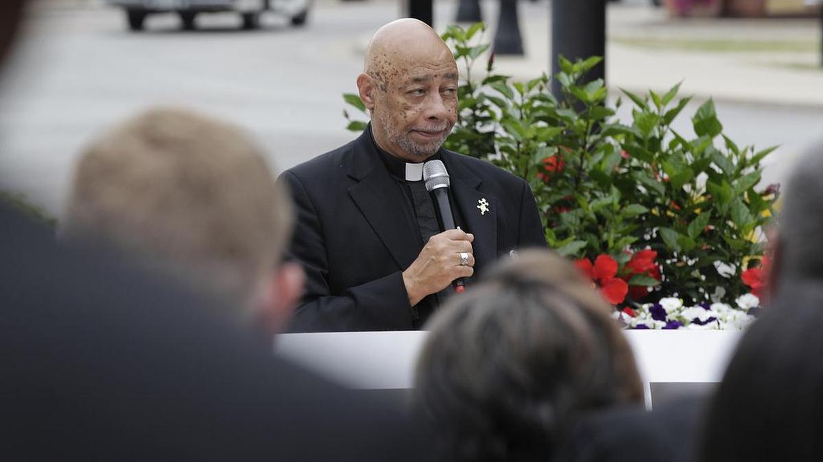 Rev. Joseph Brown speaks at a ceremony during East St. Louis remembrance weekend for 1917 race riots in this 2017 file photo.