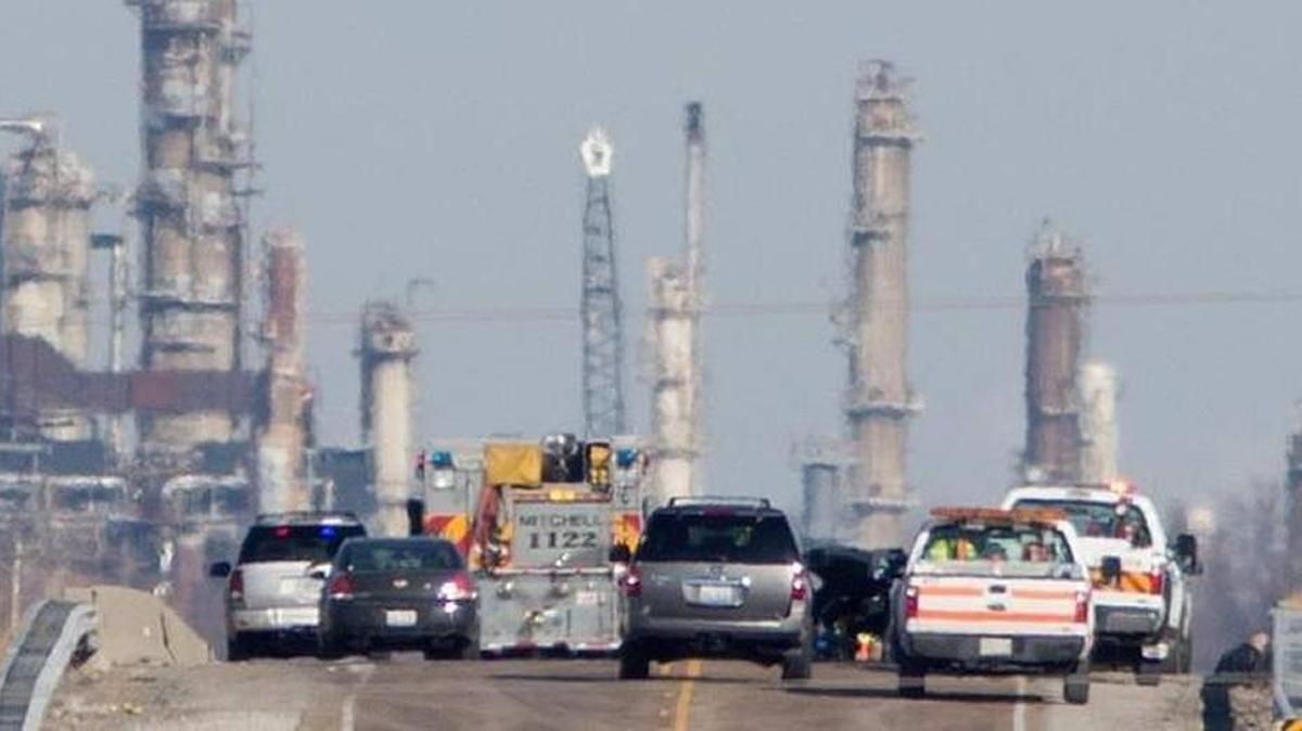 Police and emergency vehicles on the scene Jan. 25 after two vehicle crashed on Illinois 111 south of New Poag Rd. A pickup driver from South Roxana died, and a Pontoon Beach officer was seriously injured.