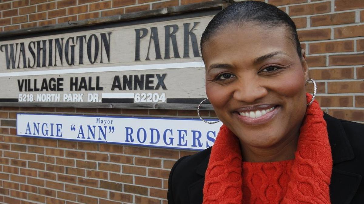 Former Washington Park Mayor Ann Rodgers outside the Village Hall.