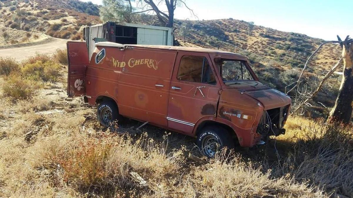 This is what the Wild Cherry van looked like when Chris Carter and his friend, Bob McDonald, found along a mountain road in California in late November.