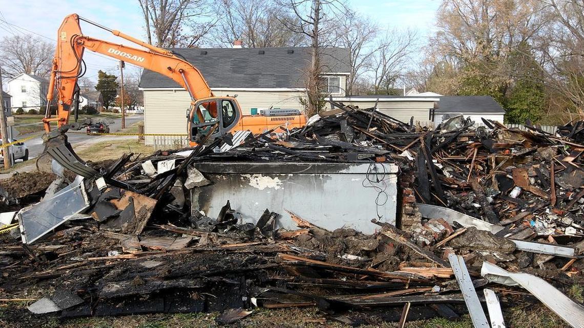 The burned remains of the Crandall Street house fire in Collinsville, which resulted in a fatality.