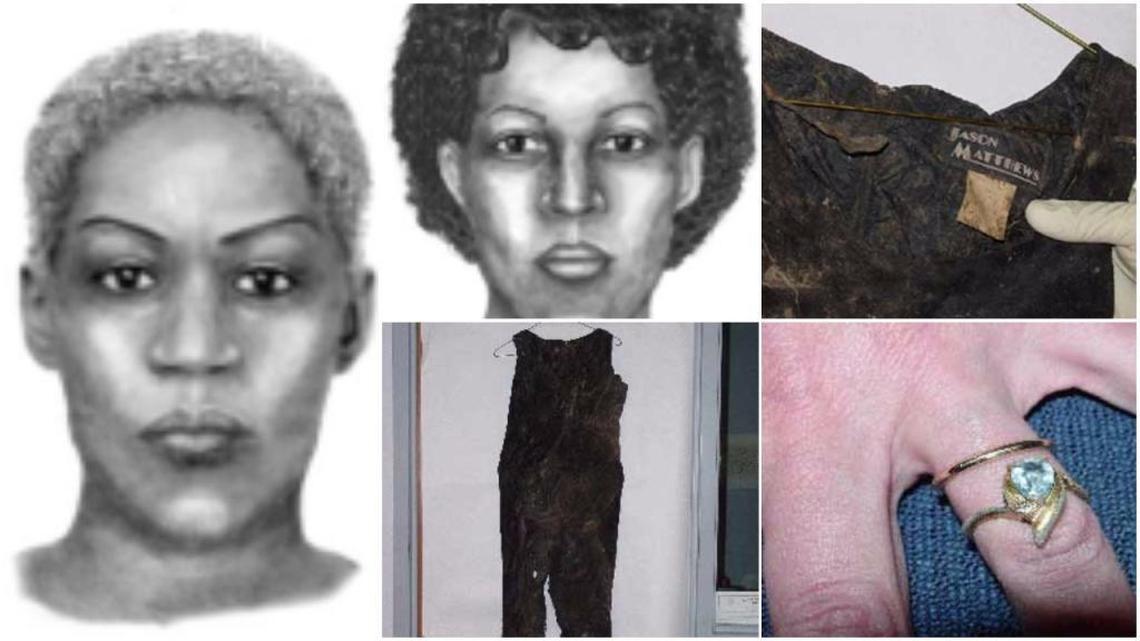 This woman’s body was found in rural Mascoutah near I-64 in January 2002. Clothes are jewelry she was found wearing are pictured above.