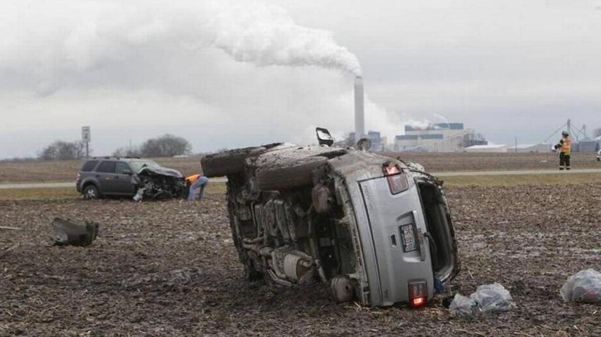 An SUV was seriously damaged in a crash that sent six people, including four children, to the hospital in January.