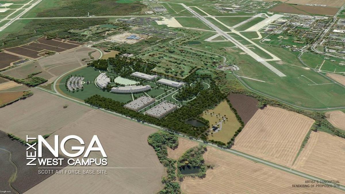 Artist’s conception of what the National Geospatial-Intelligence Agency headquarters would look like next to Scott Air Force Base.