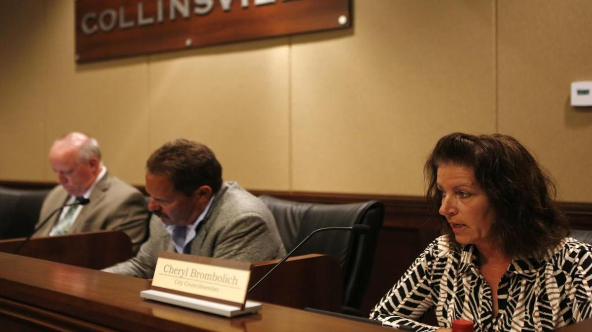 Collinsville City Council member Cheryl Brombolich speaks during the July 2015 council meeting.