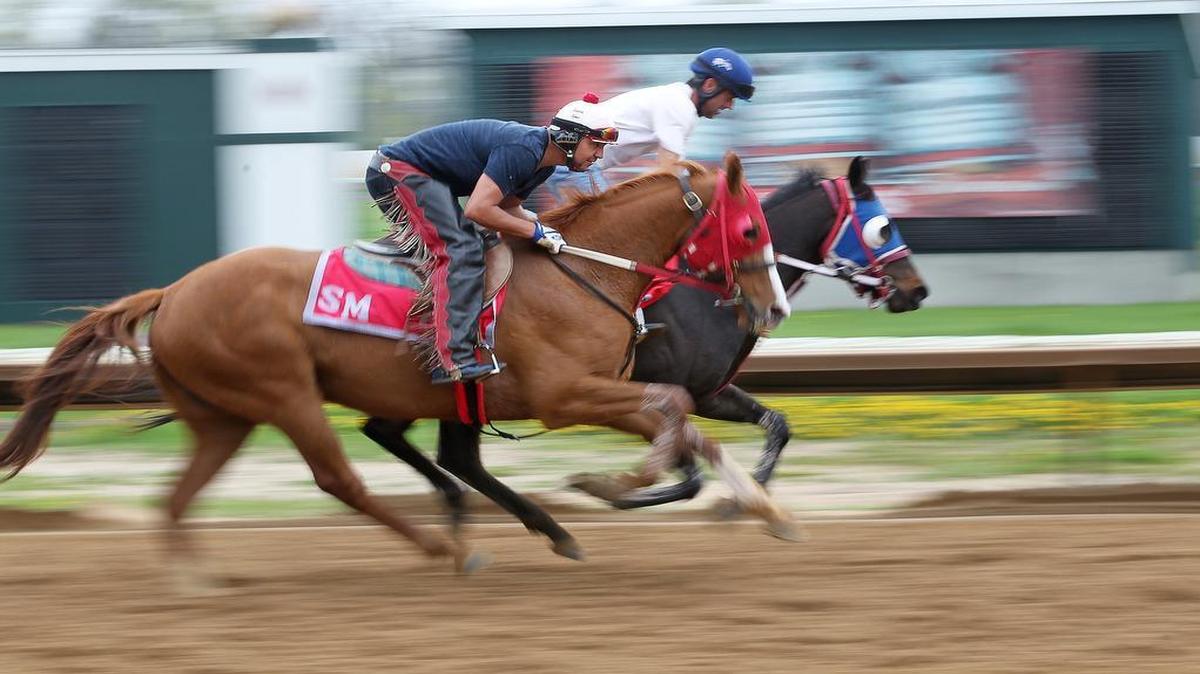 
Trainers workout horses at Fairmount Park.
