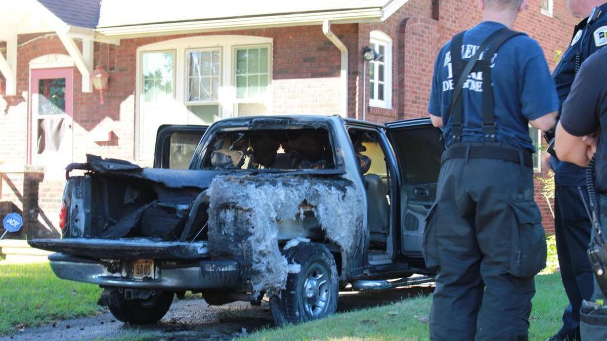 
The destroyed car after a fire early Sunday morning on the 800 block of Forest Ave.
