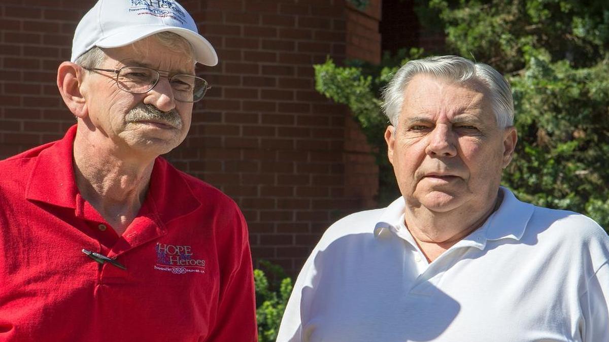 
Chip Shaffer, left, and Ned Drolet, both of O’Fallon, disagree on whether property tax relief should be extended to more disabled veterans.

