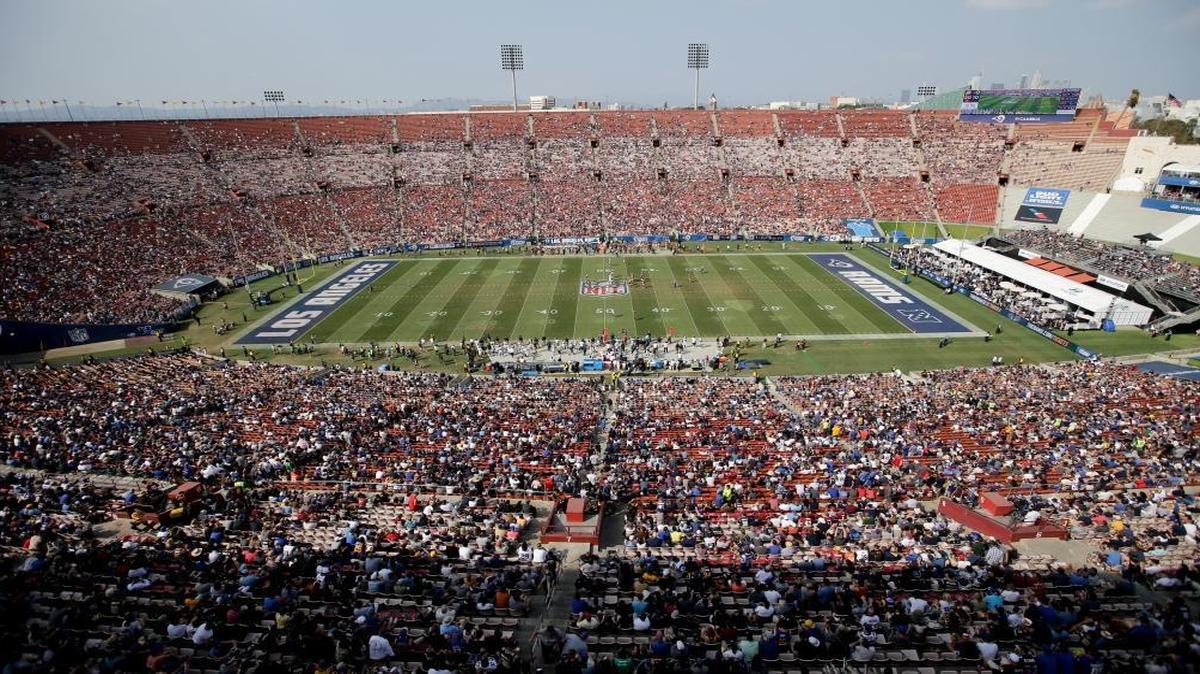 Few fans watch in this general view of LA Memorial Coliseum during the second half of the Rams-Redskins game on Sept. 17.