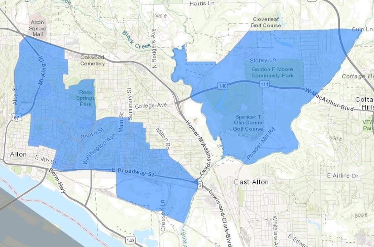 Parts of Alton also were deemed disproportionately impacted areas, according to DCEO maps.