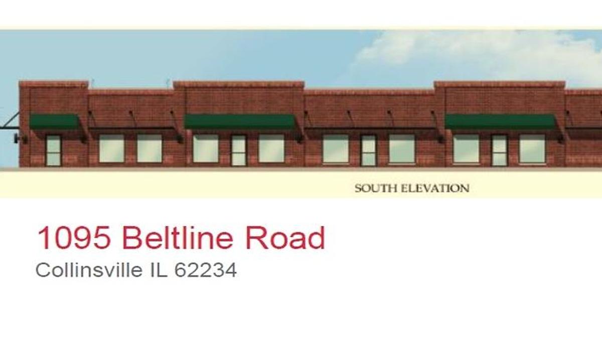 This rendering shows a planned strip center to be built at 1095 Beltline Road in Collinsville as seen from the south. A Firehouse Subs will occupy the westernmost suite in the building.