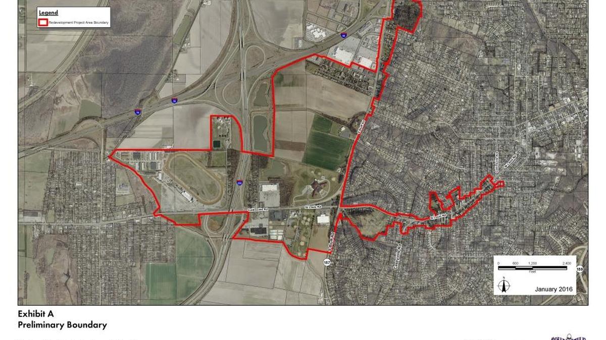 A map shows the preliminary boundaries of the proposed southwest corridors tax increment financing district.