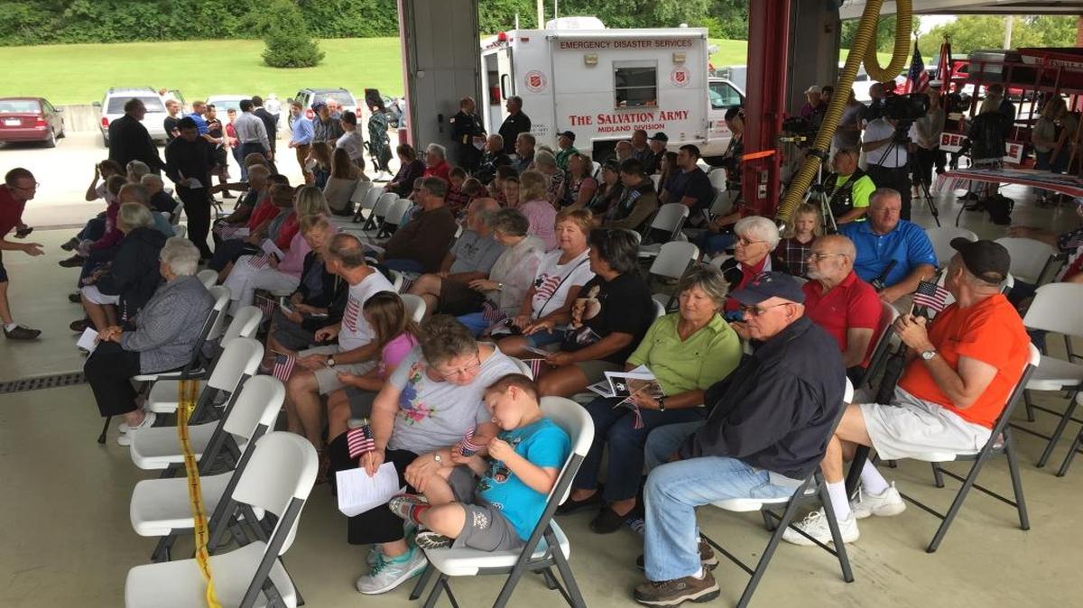
Participants in the 9/11 memorial program Friday in Belleville.
