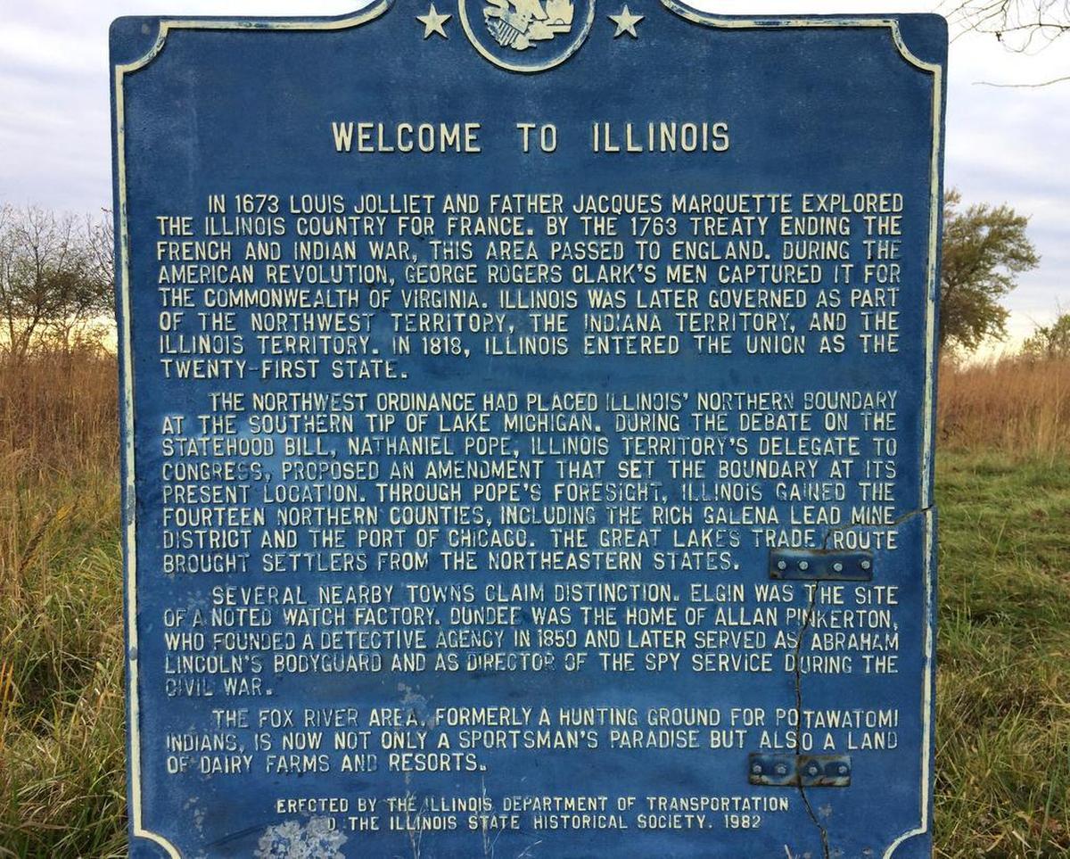 A historical marker along Route 47 south of Hebron tells how the area ended up in Illinois instead of Wisconsin.