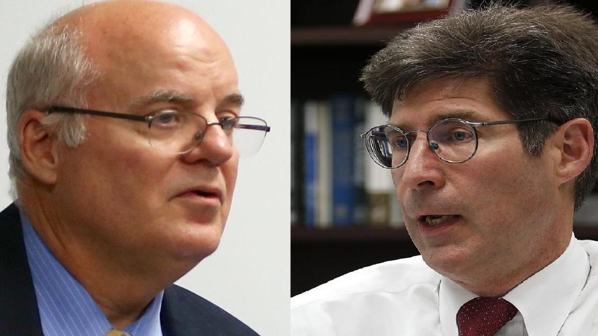 Madison County Board Chairman Alan Dunstan, left, and Treasurer Kurt Prenzler.
