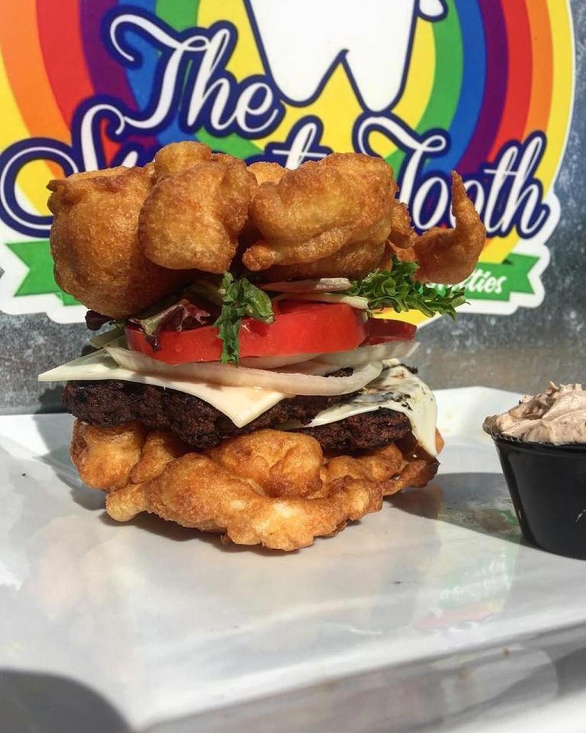 A look at the funnel cake burger from the Sweet Tooth.