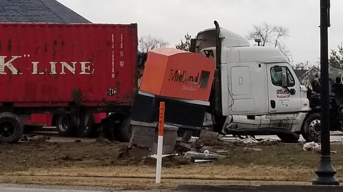 A truck driver reportedly blacked out around 8 a.m. Wednesday and crashed into a Freeburg bank sign.