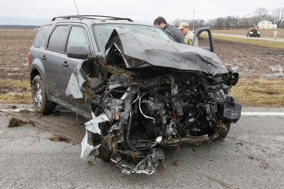 An SUV was seriously damaged in a crash that sent six people, including four children, to the hospital in January.