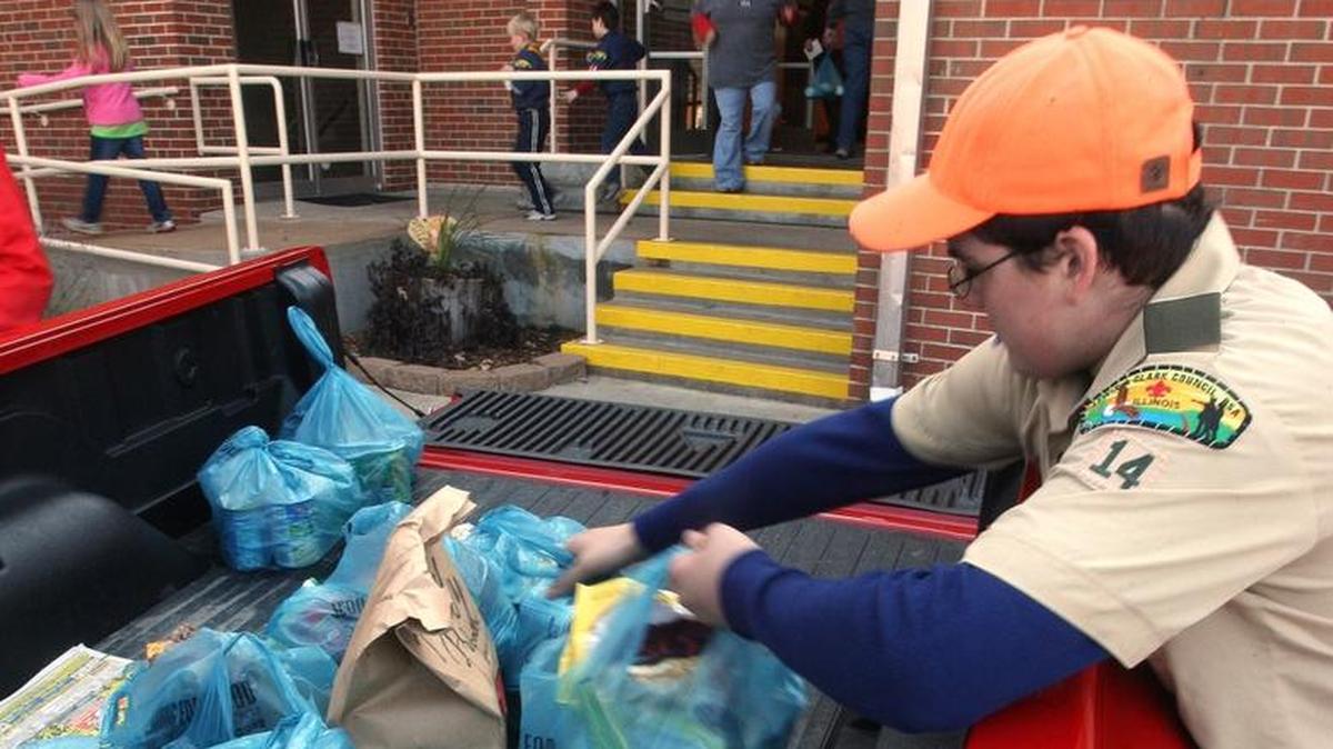 The Boy Scouts will pick up food donations this Saturday at 9 a.m.