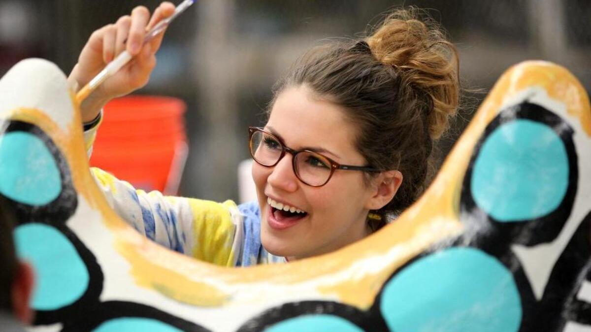 In this file photo, Belleville East senior Trinity Parker works on one of two large sculptures being made for the Art on the Square High School Sculpture in the City Program.