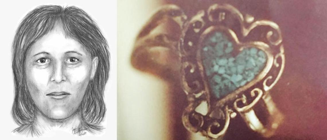 This woman was found dead in July 1990. Police believe she may have looked something like the composite sketch when she was alive. She was found wearing the above ring.