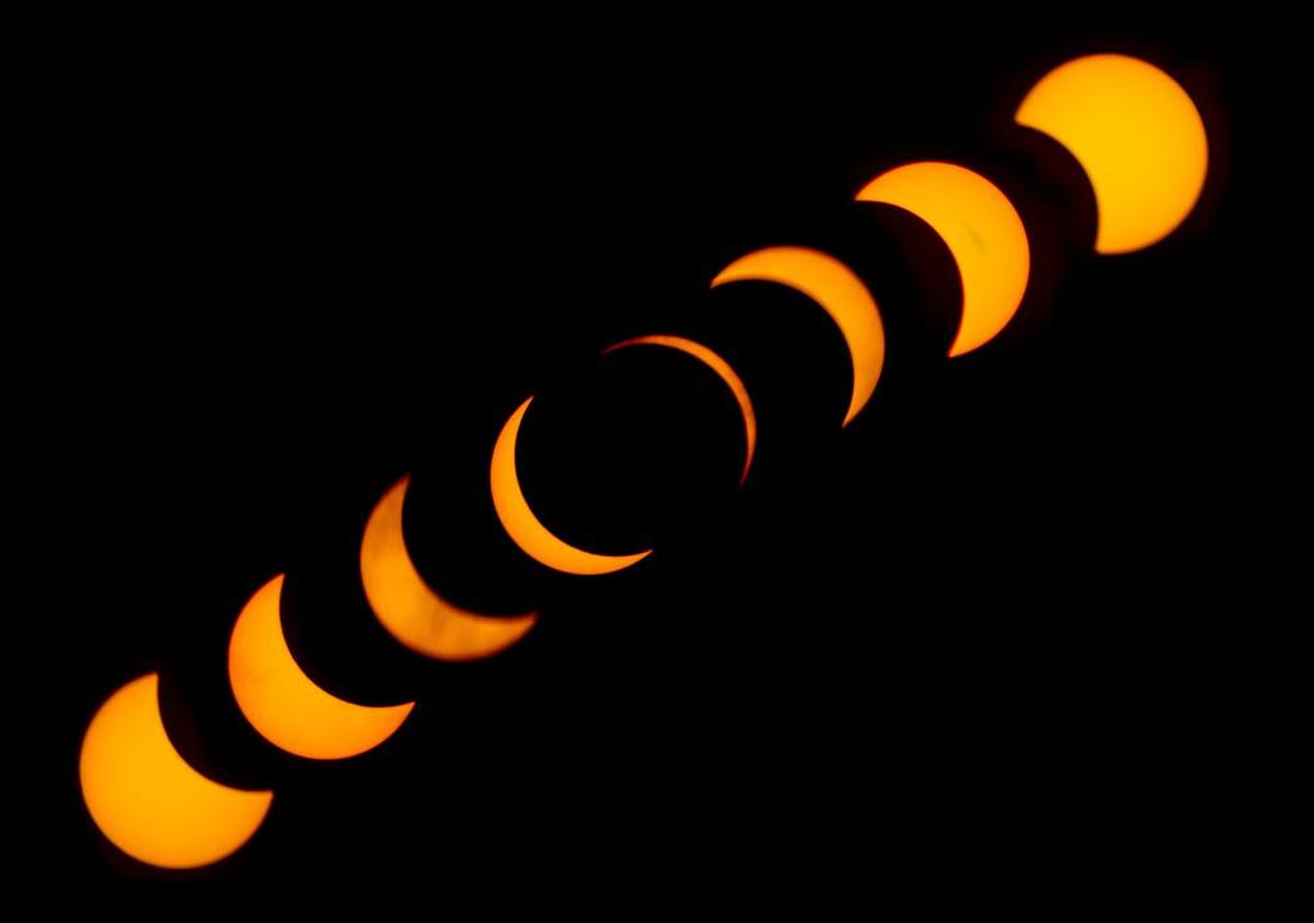 Multiple images of the solar eclipse taken in Carbondale, Illinois.