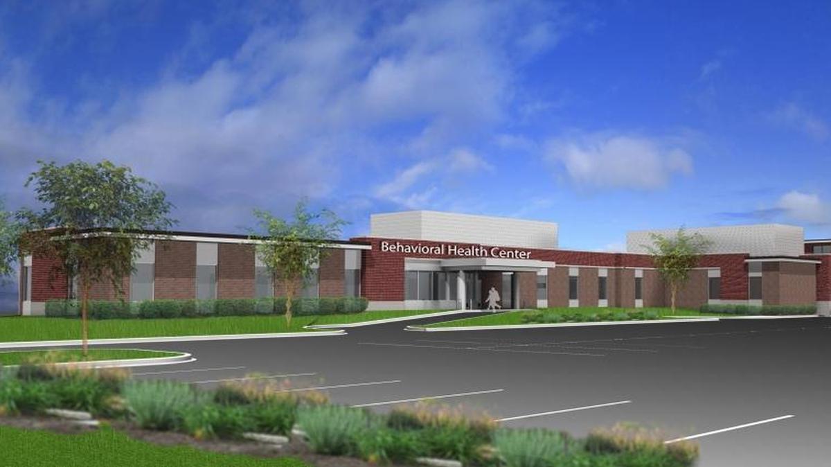 
A rendering of the new behavioral health center under construction at Touchette Regional Hospital. The center more than doubles the number of inpatient beds available for mental health treatment at the hospital, but does not fully compensate for the number of beds about to be lost when St. Elizabeth’s closes its mental health ward.
