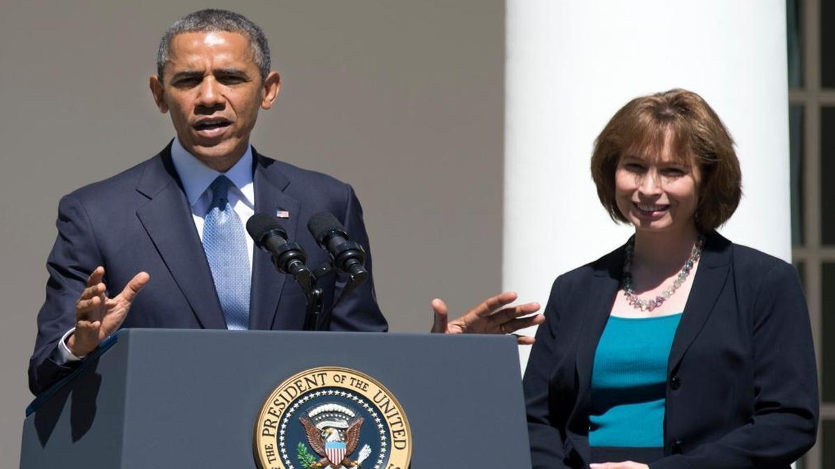 President Barack Obama announces the judicial nominations including Patricia Ann Millett, right, to the U.S. Court of Appeals for the District of Columbia Circuit on June 4, 2013, confirmed December 2013. Millett is a graduate of Triad High School, and her name is now on the short list to replace the late Justice Antonin Scalia on the U.S. Supreme Court.