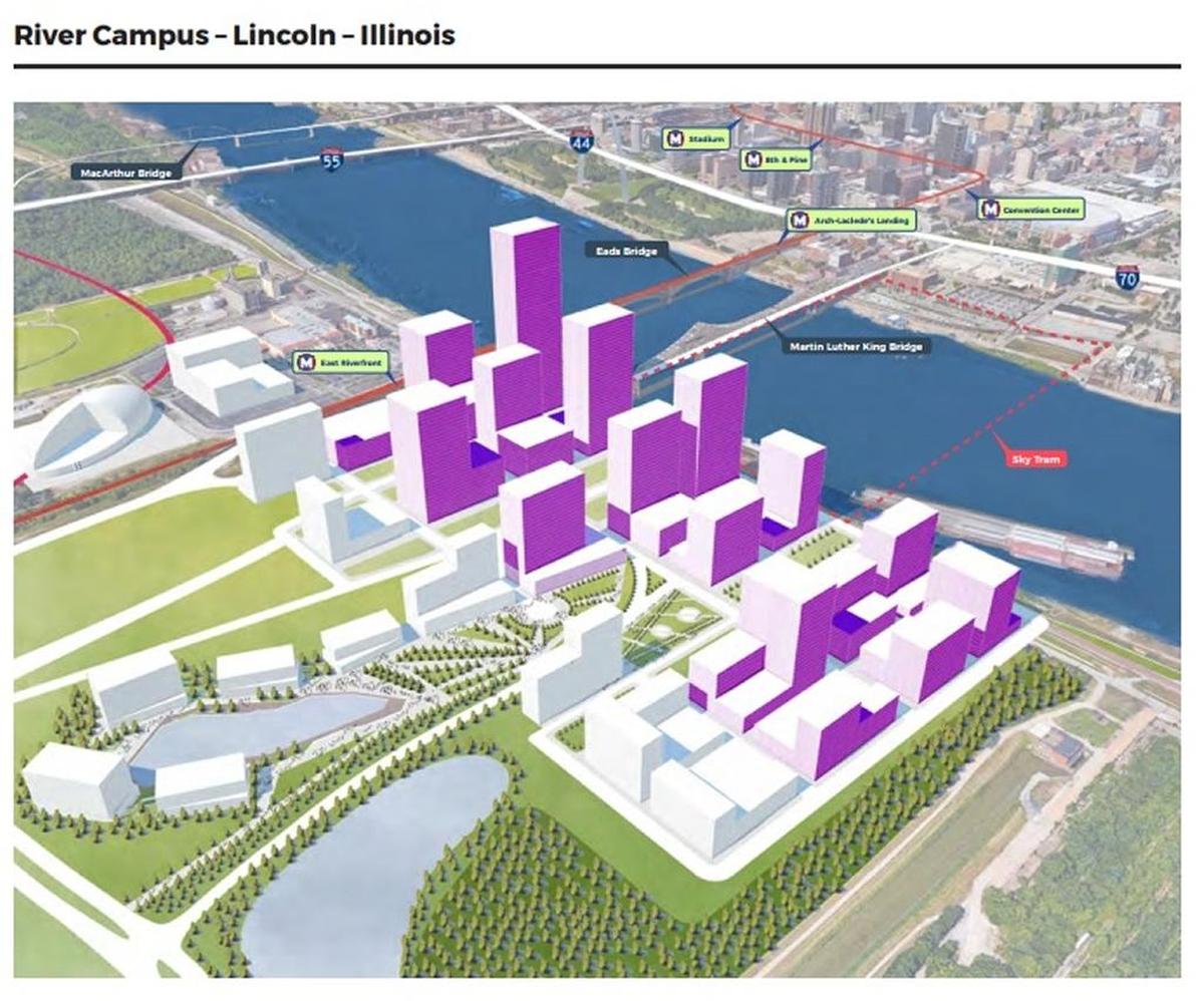 This rendering shows the Illinois side of the proposed St. Louis Amazon “River Campus” headquarters. The St. Louis region was not among the finalists in a nationwide search.