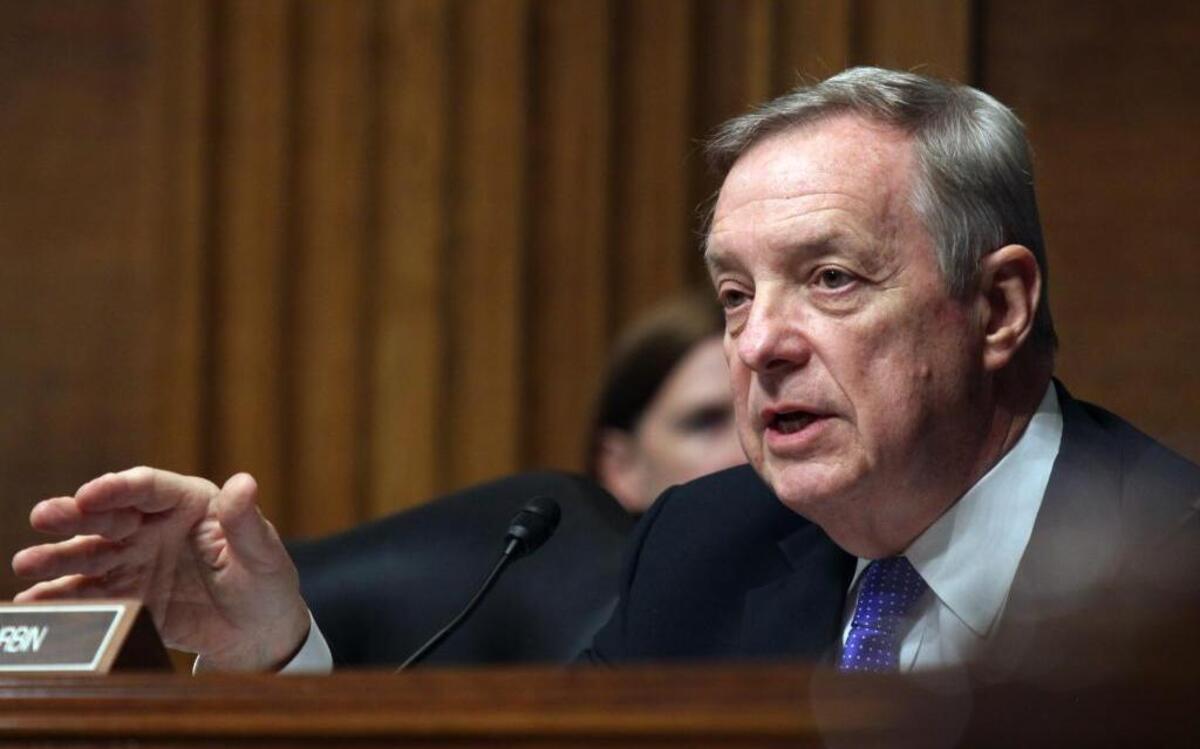 Senate Judiciary Committee member Sen Richard Durbin, D-Ill. questions Homeland Security Secretary Jeh Johnson, on Capitol Hill in Washington, Tuesday, April 28, 2015, during the committee’s hearing on oversight of the Homeland Security Department.