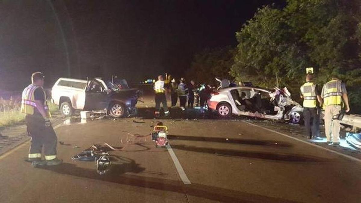 The scene of the crash that killed two men in the early morning hours of July 8 on Illinois 15 in Belleville.