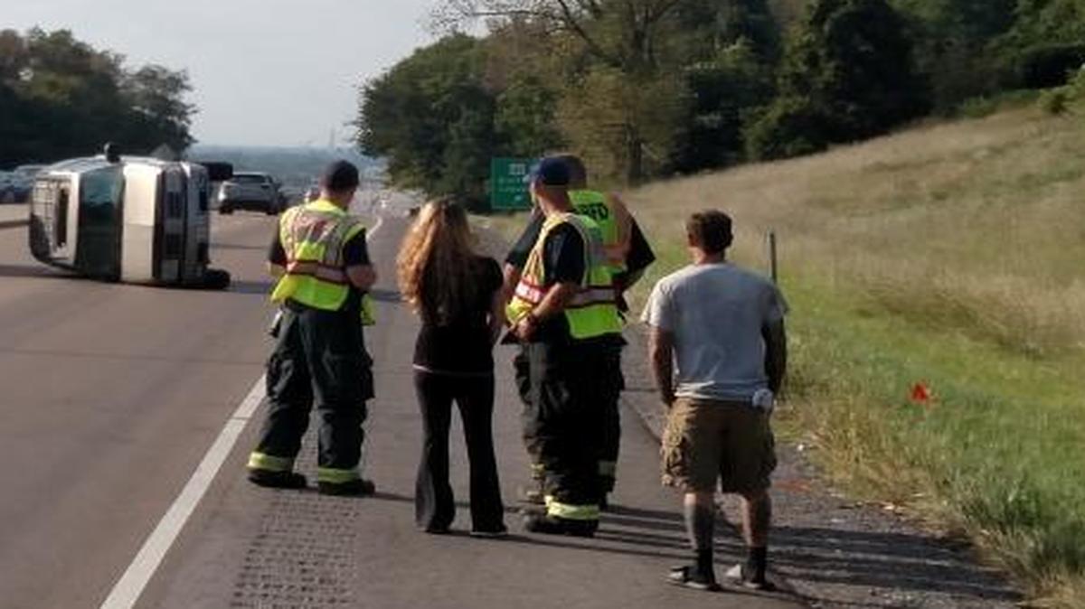 
Westbound traffic on Illinois 15 near the National Shrine of Our Lady of the Snows was reduced to a single lane Thursday afternoon after an SUV overturned on the roadway.
